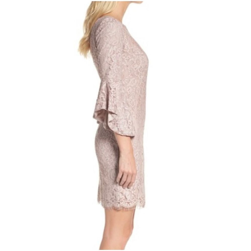 Chetta B Dusty Mauve Lace Bell Sleeve Size 4 - Picture 2 of 8